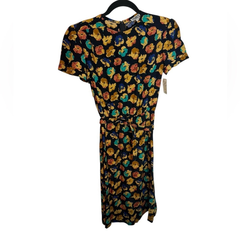 Nwt Taurus Vintage Made in USA Floral Silk Belted Dress